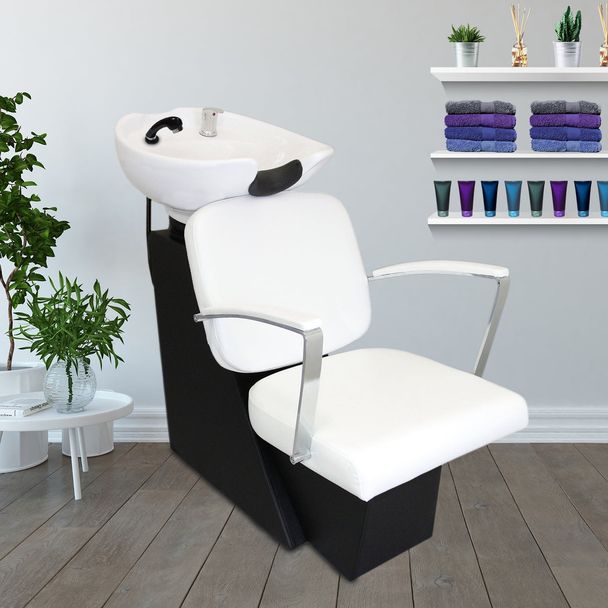 Fauteuil Salon de Coiffure avec Lavabo Blanc