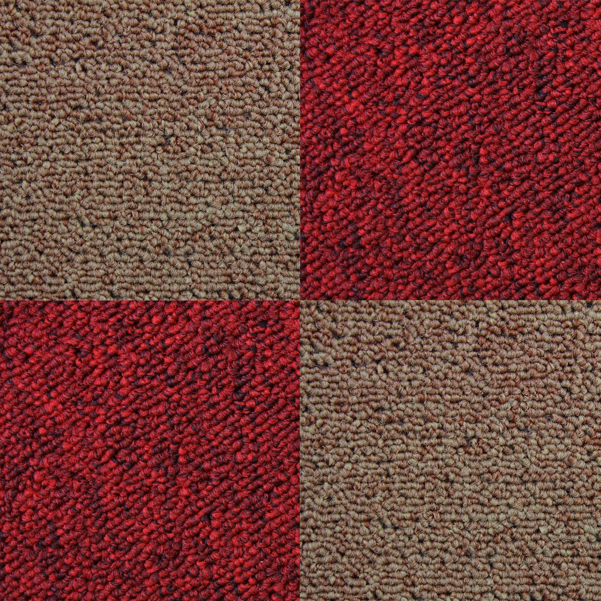 40 Dalles de 50cm x 50cm (10m²) Dalle de Moquette Couleur Sable & Rouge Écarlate