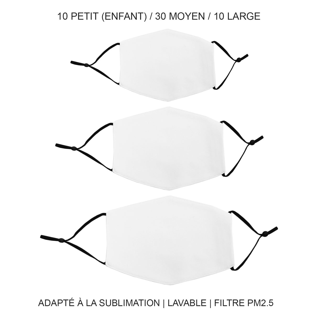 50 Masques Visage Vièrges pour Sublimation de Taille Mixte