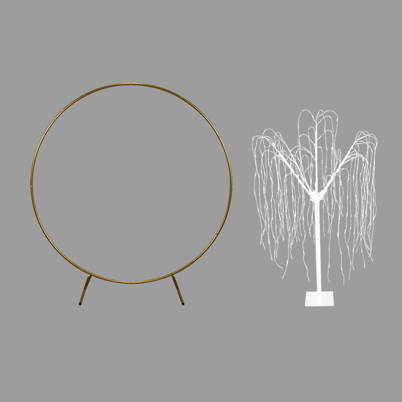 Décoration de Mariage - Combo Arche Circulaire Dorée & 1 Saule Pleureur Lumineux 180 cm Blanc Froid