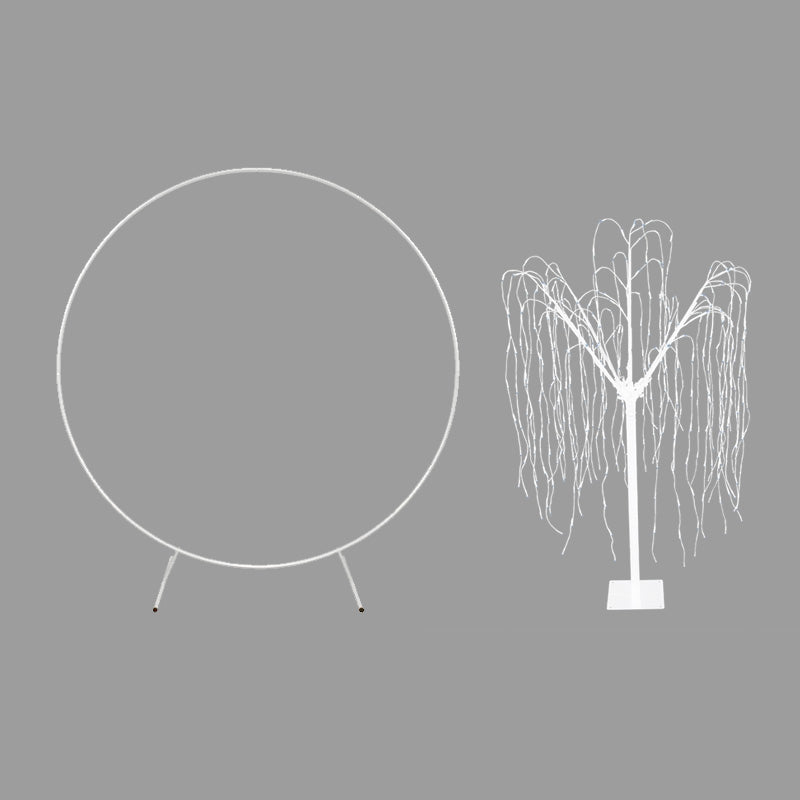 Décoration de Mariage - Combo Arche Circulaire Blanche & 1 Saule Pleureur Lumineux 180 cm Blanc froid