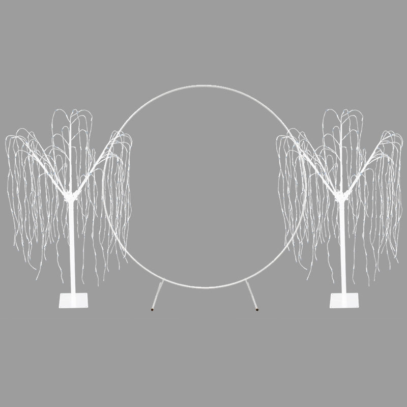 Décoration de Mariage - Combo Arche Circulaire Blanche & 2 Saules Pleureur Lumineux 240 cm Blanc froid