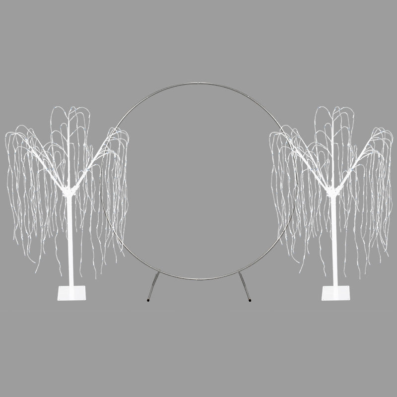 Décoration de Mariage - Combo Arche Circulaire Argentée  & 2 Saules Pleureur Lumineux 180 cm Blanc Chaud