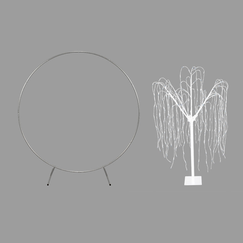 Décoration de Mariage - Combo Arche Circulaire Argentée  & 1 Saule Pleureur Lumineux 240 cm Blanc froid