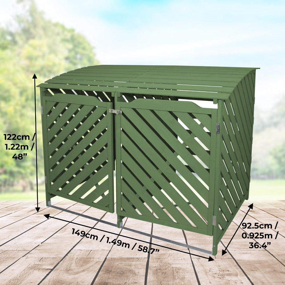 Cache Poubelle Double Vert Sauge - 122cm x 149cm  x 92cm