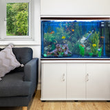 Aquarium Blanc avec Meuble de support Blanc assorti et Gravier Bleu