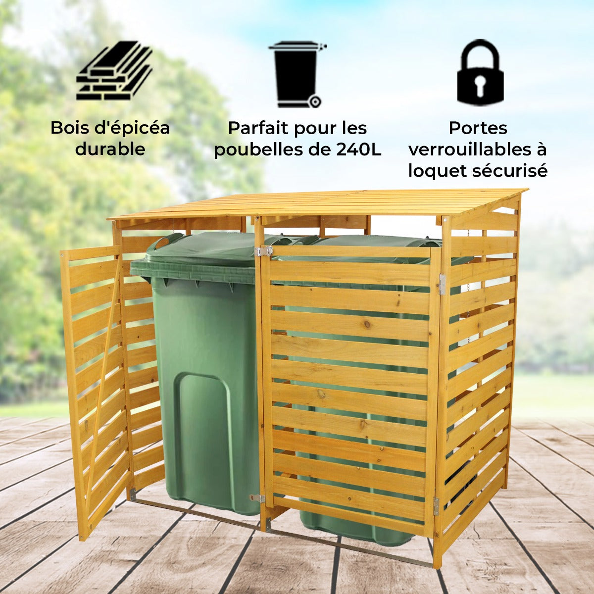 Cache Poubelle Double en Bois